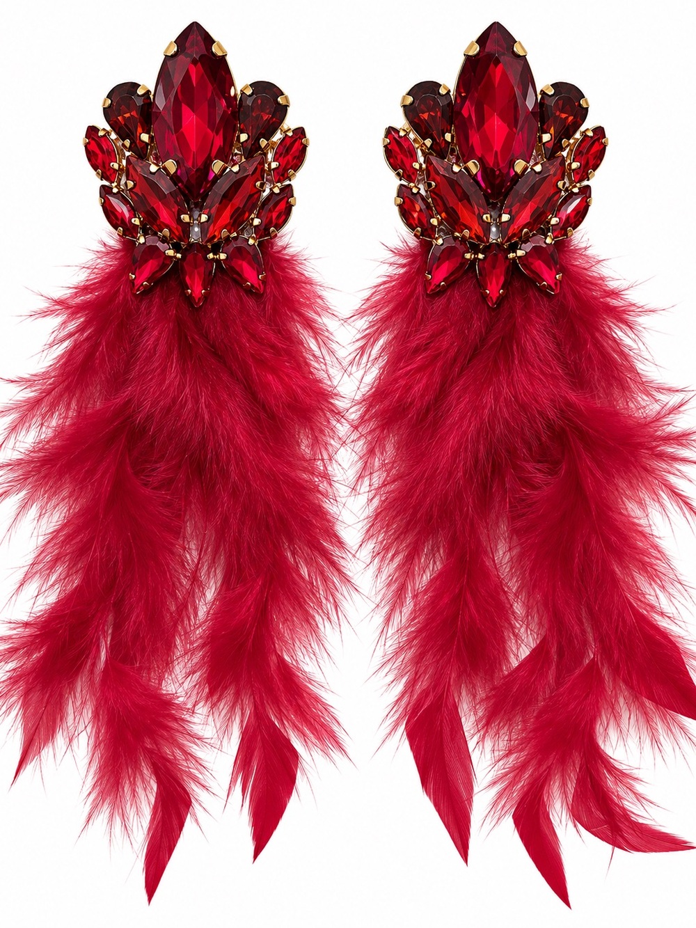 Fashion Jewelry Red Crystal Feather Drop Earrings